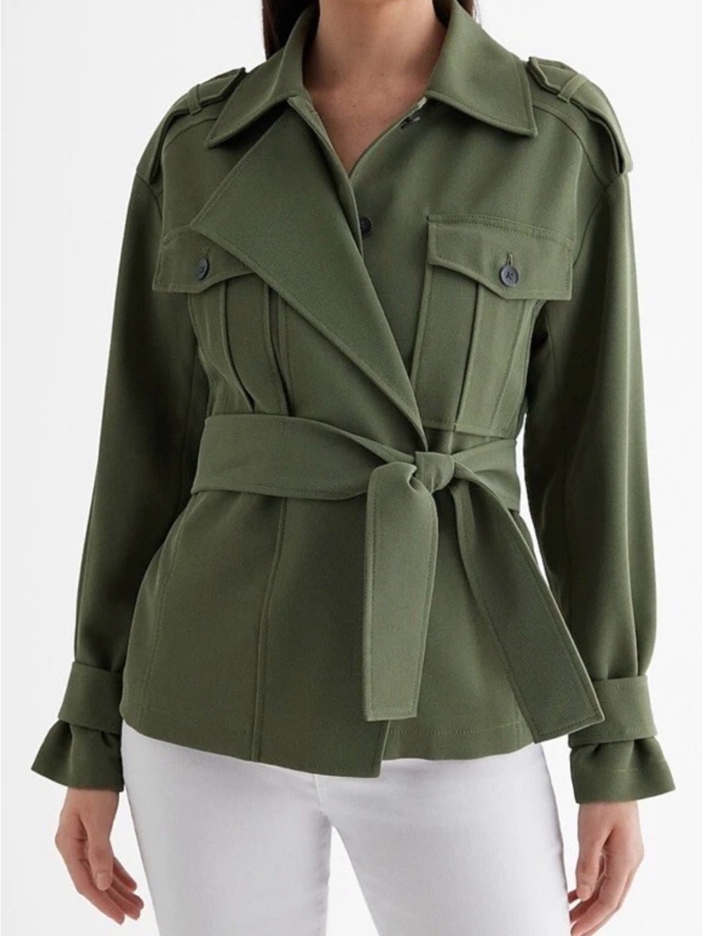 Express Olive Green Twill Belted Utility Jacket